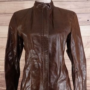 ADAM MADE IN ITALY LEATHER VERA PELLE BROWN ZIP JACKET COAT WOMENS 20X25